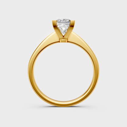 Sustainable yellow gold solitaire with a hallmarked princess-cut lab-grown diamond