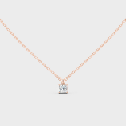 Elegant 1 Ct Princess Cut Diamond Necklace Rose Gold