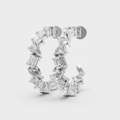 Premium 950 platinum hoop earrings with GLI-certified multi-shape lab diamonds