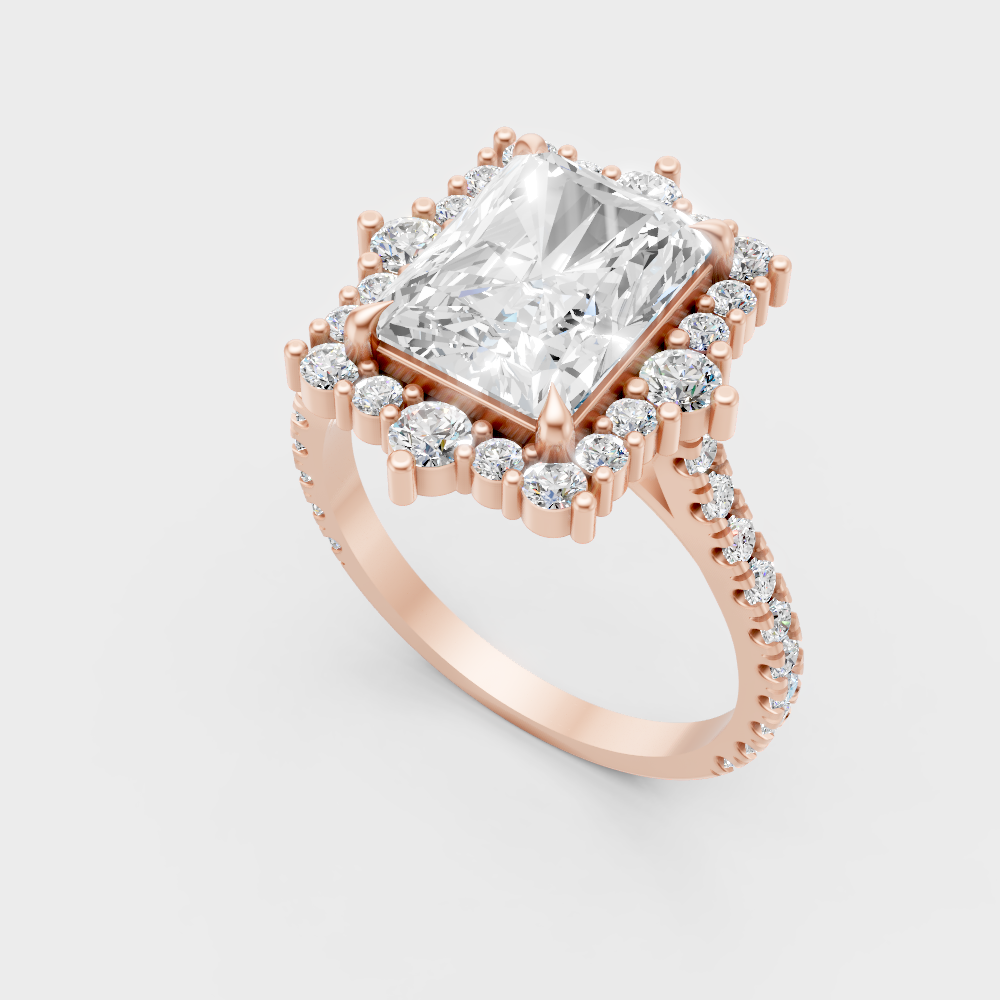Sleek 14K Rose Gold Engagement Ring Featuring A Certified 3.79Ct Radiant Lab Diamond