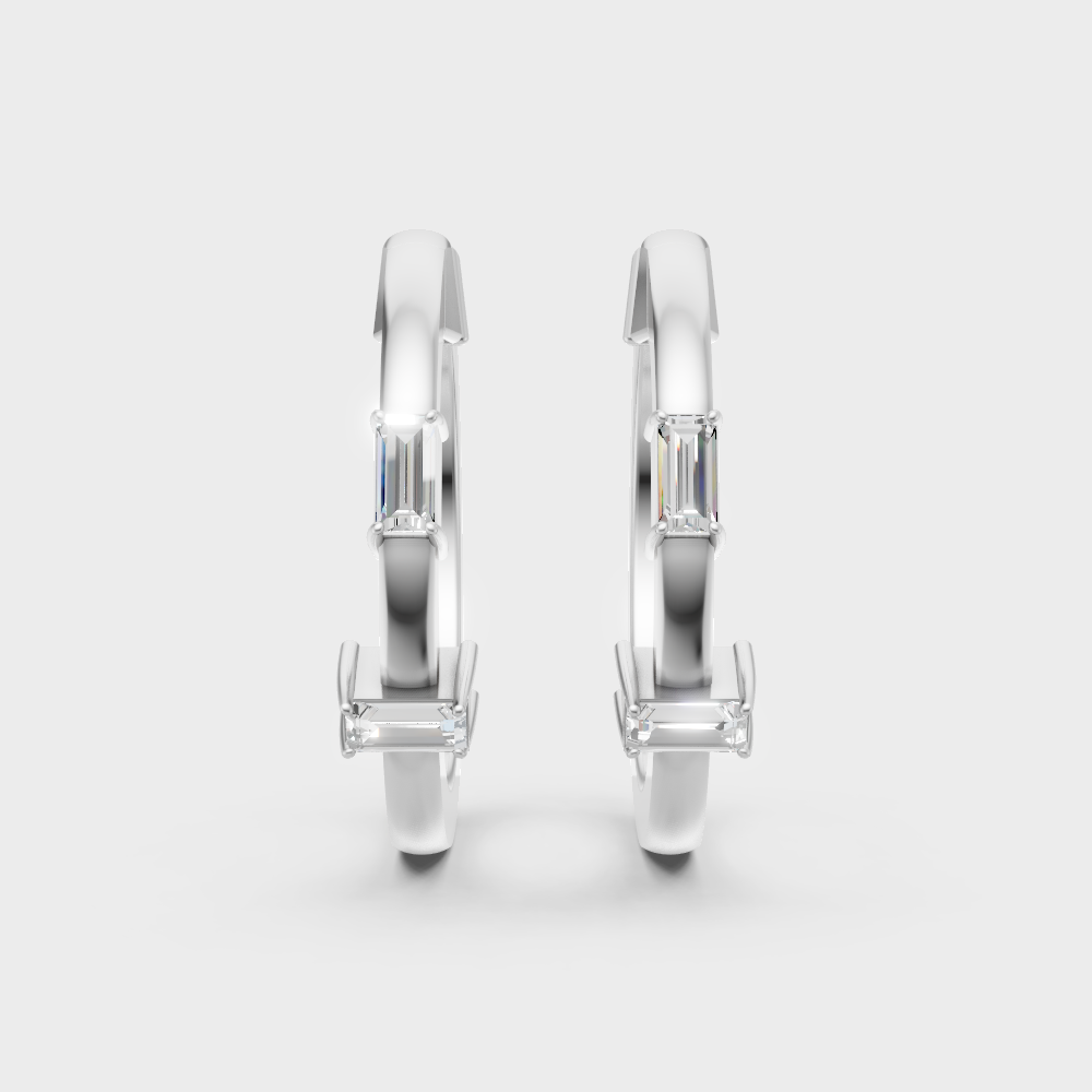Elegant Baguette Cut Lab Grown Diamond Hoop Earrings In White Gold Luxury