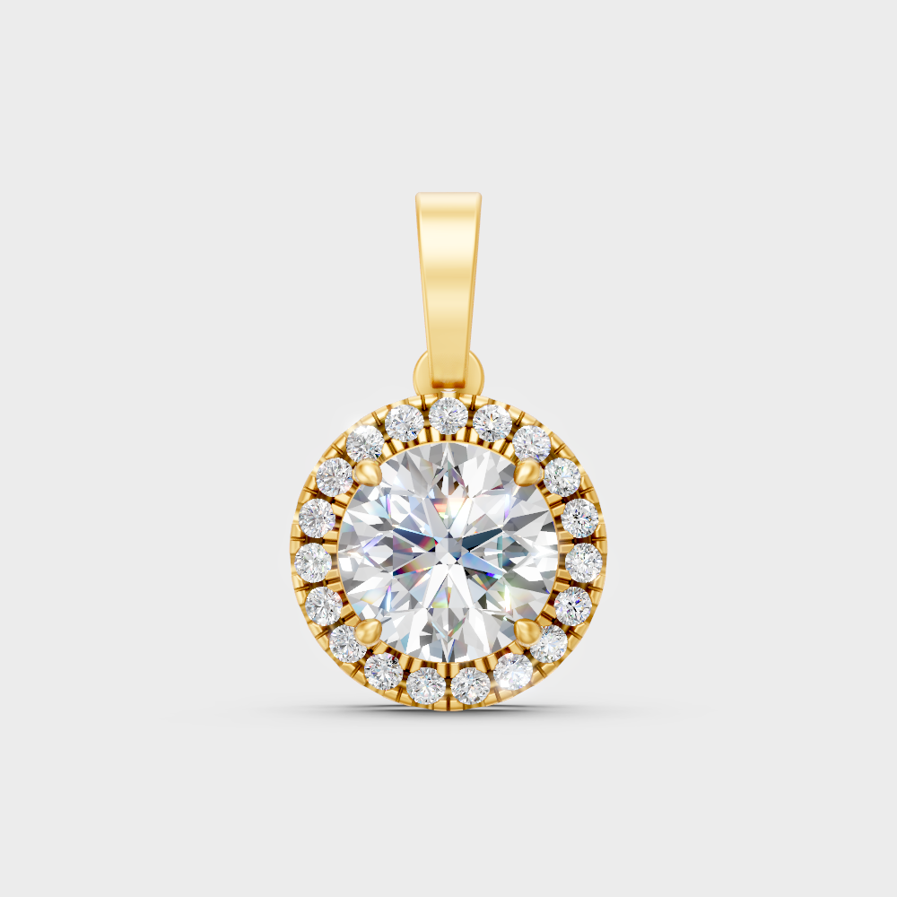 Classic 14K Yellow Gold Halo Necklace Featuring A Round Lab Diamond