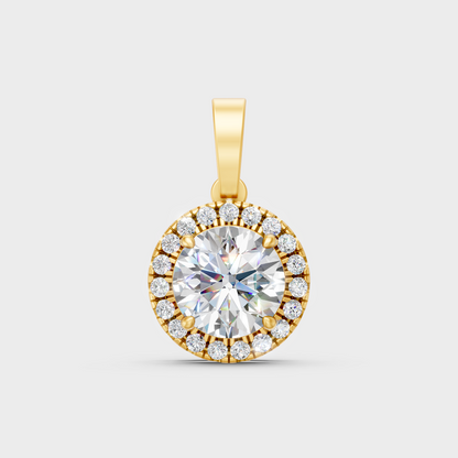Classic 14K Yellow Gold Halo Necklace Featuring A Round Lab Diamond