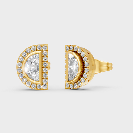 GLI IGI Certified 0.64 Ct TW Half Moon And Round Lab-Grown Diamond Stud Earrings In 18K Yellow Gold
