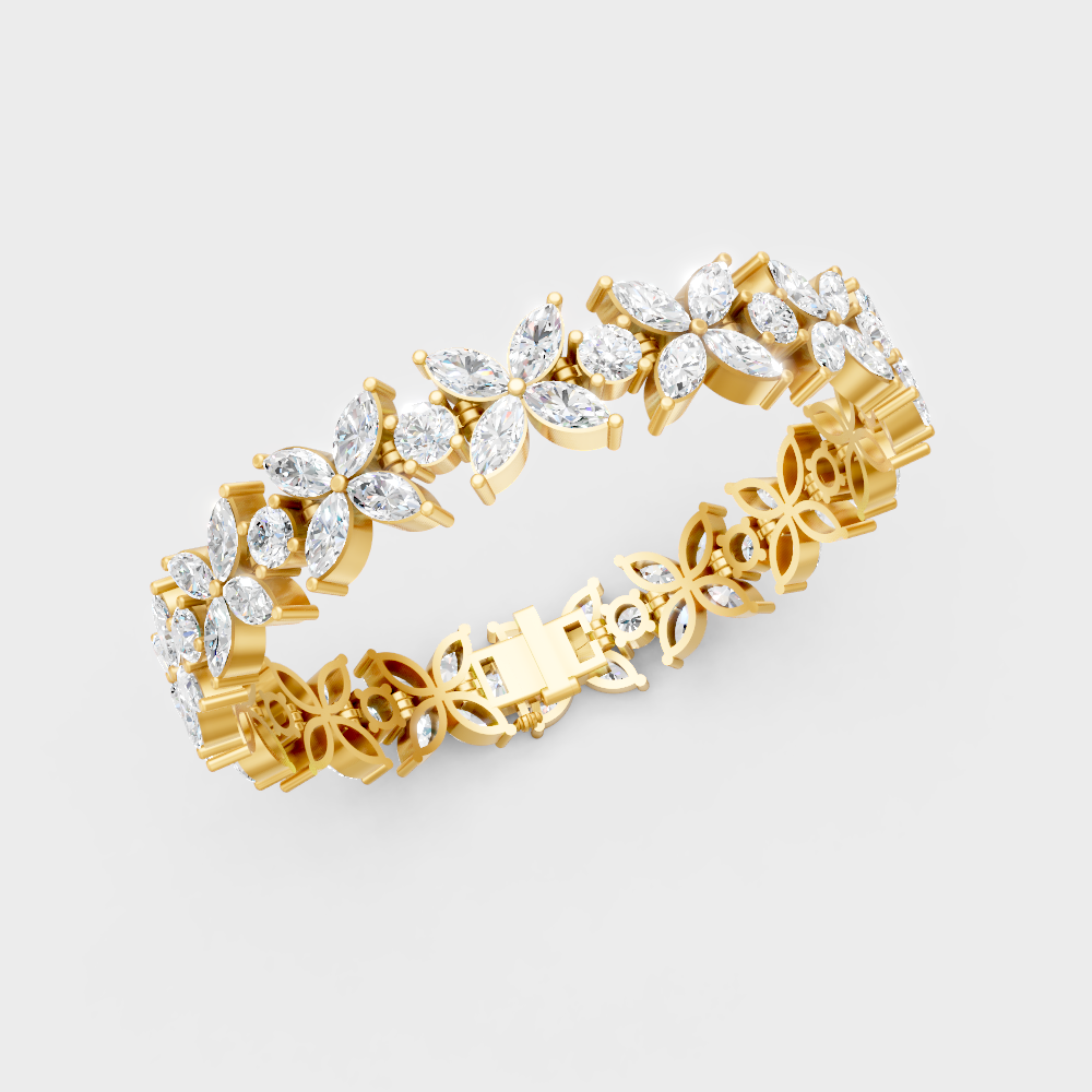 Elegant Lab Diamond Bracelet Marquise Round Yellow Gold