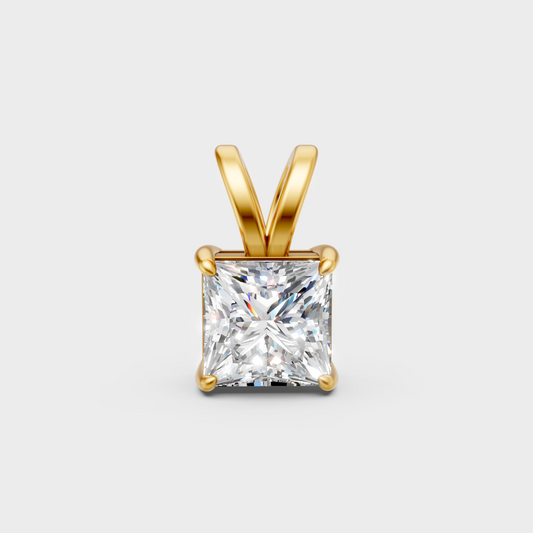 Classic Yellow Gold Square Diamond Charm Featuring A Princess Lab Diamond