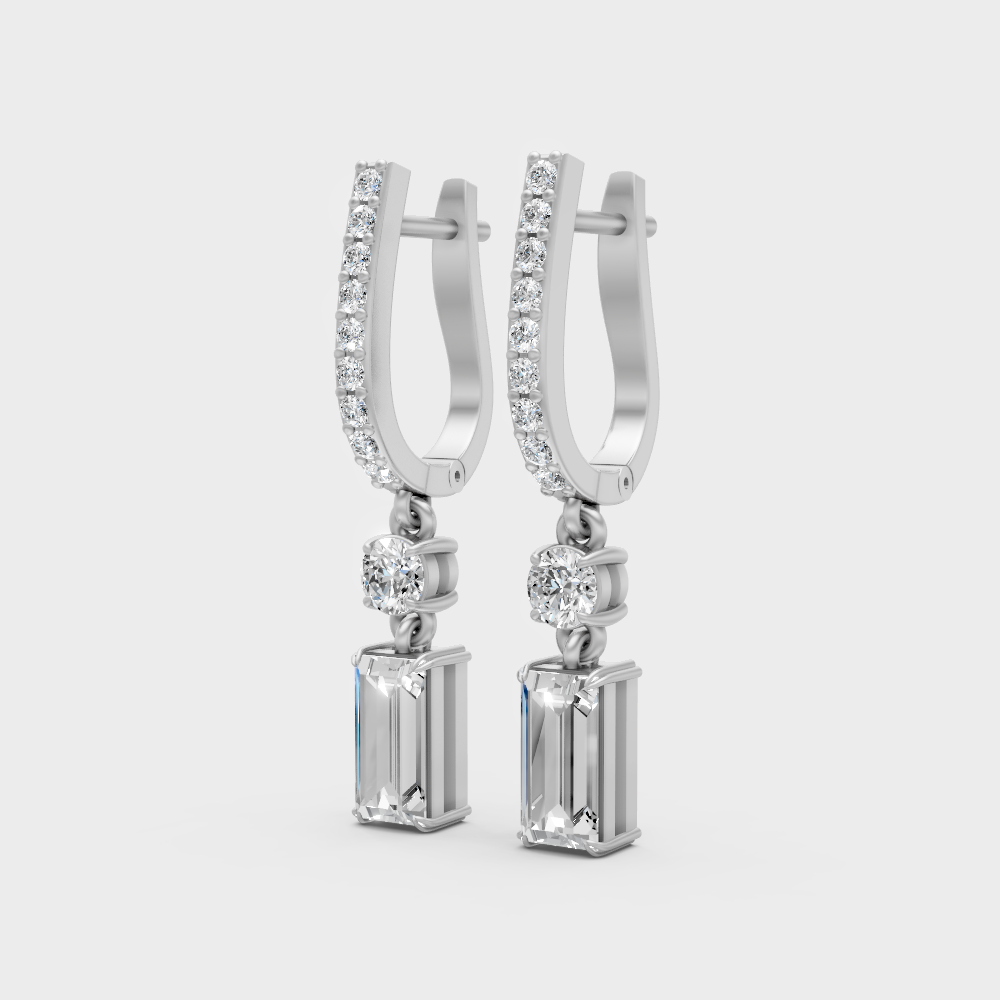 Round & Baguette Lab-Grown Diamond Drop Earrings in