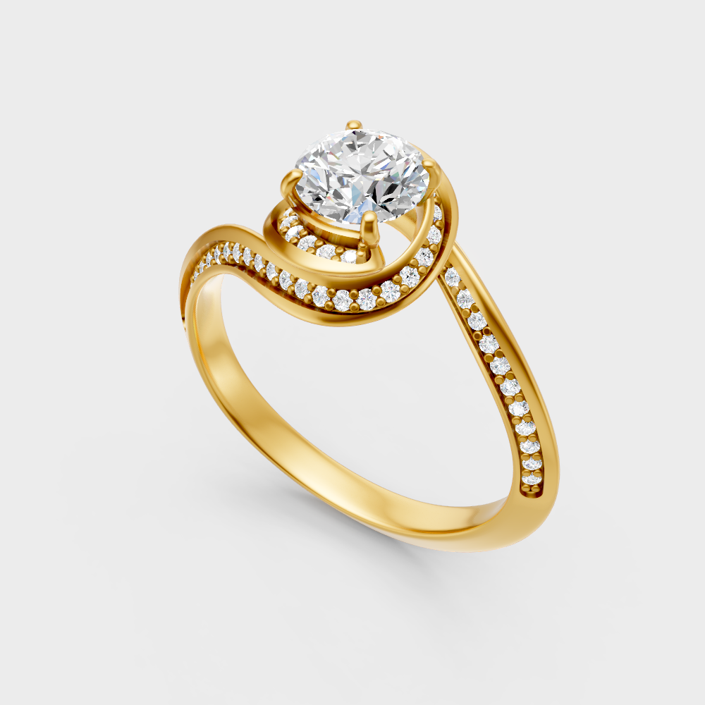 Classic 14K Yellow Gold Engagement Ring Featuring A Round Lab Diamond With Hal