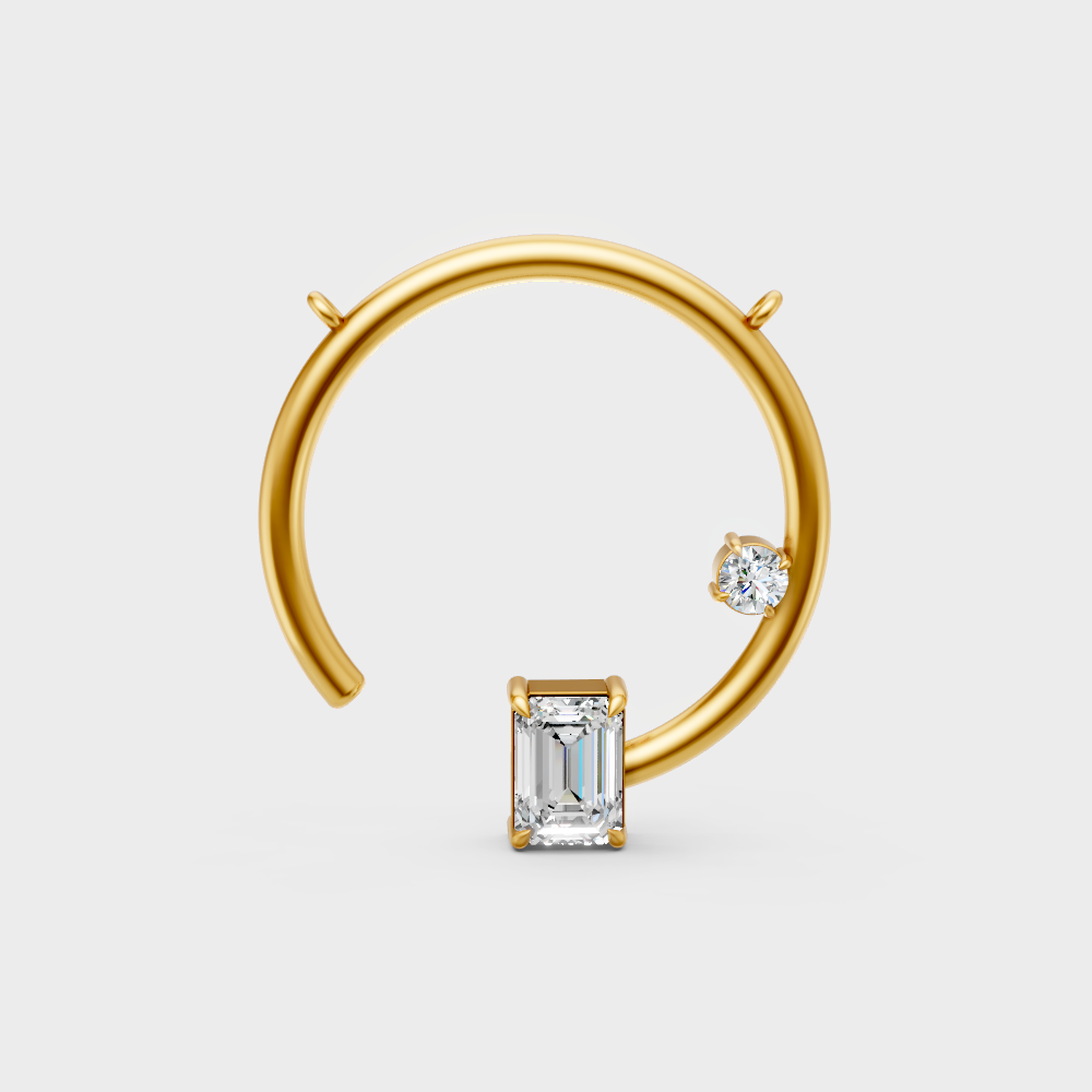 GLI Certified Emerald And Round Cut Lab-Grown Diamond Pendant In Hallmark Yellow Gold