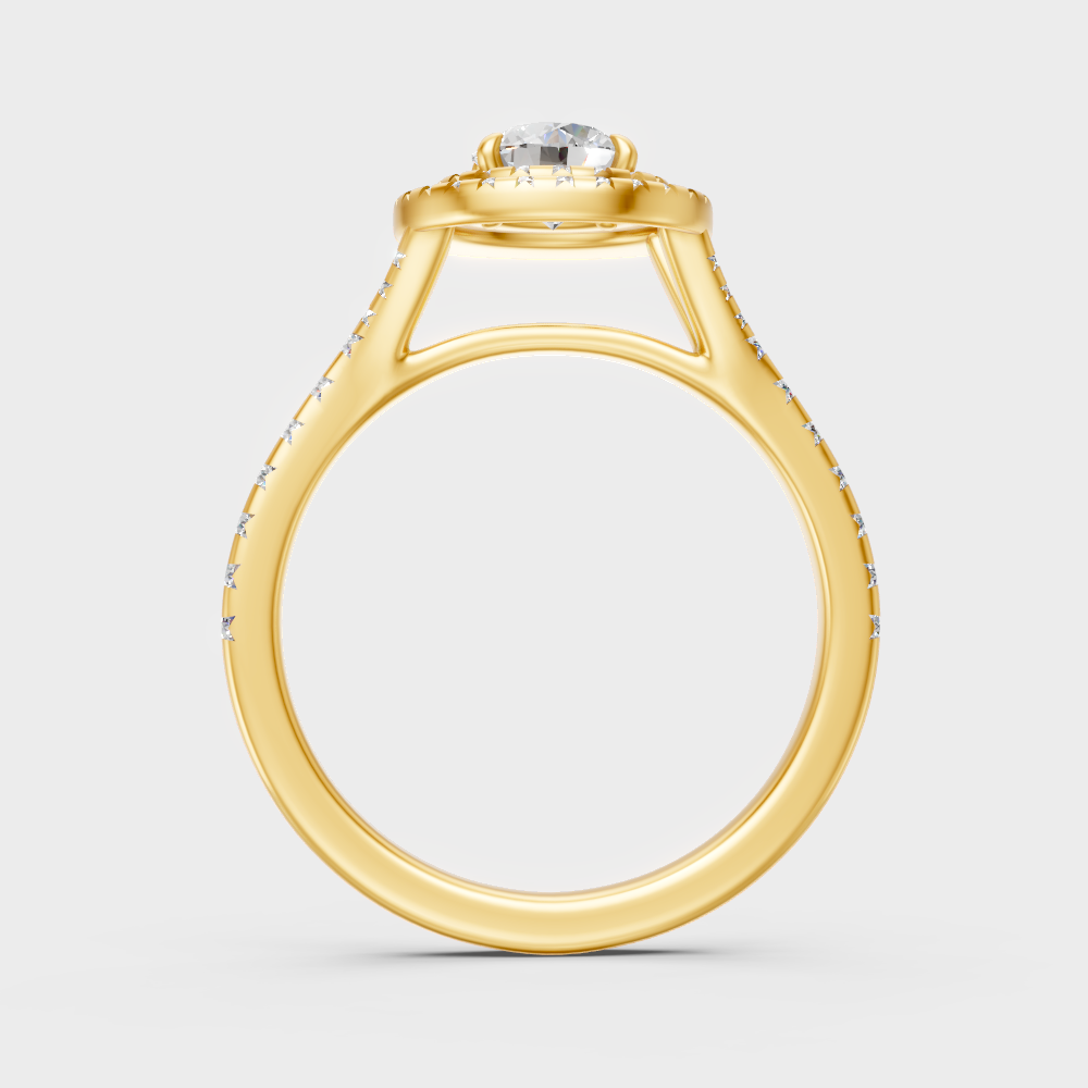 Sustainable Yellow Gold Ring With  Round Lab-Grown Double Halo