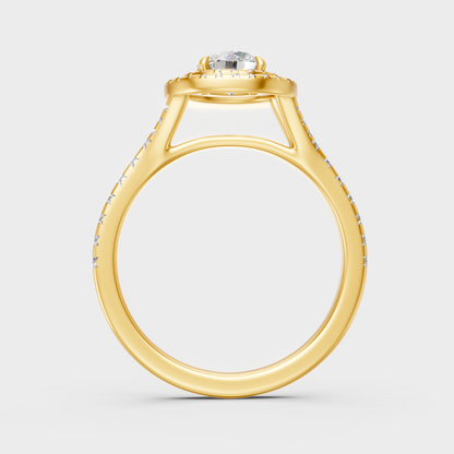 Sustainable Yellow Gold Ring With  Round Lab-Grown Double Halo