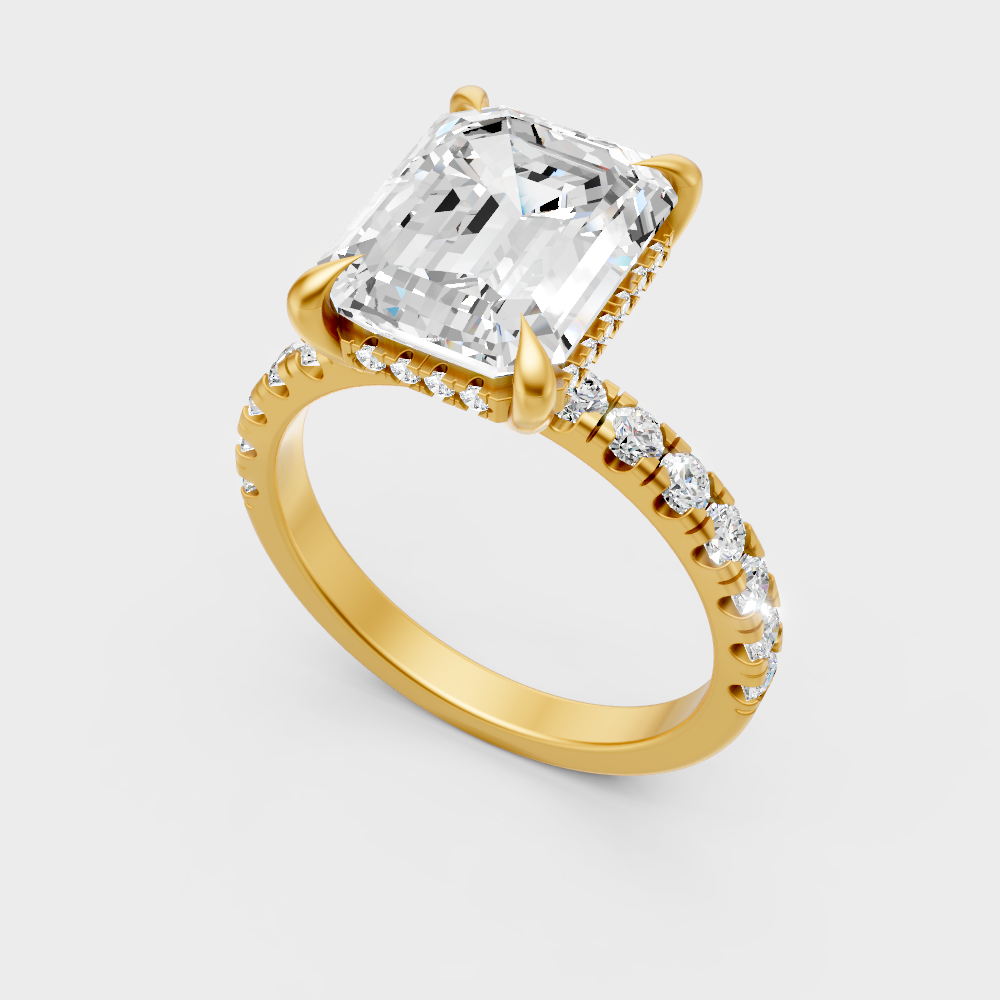 Classic 14K Yellow Gold Engagement Ring Featuring A Large 4.30Ct Emerald Lab Diamond
