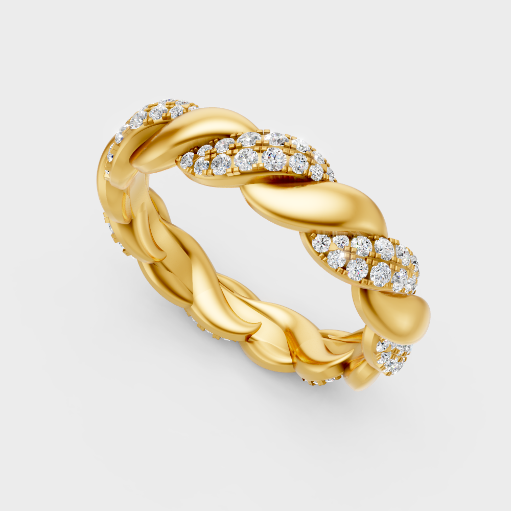 Classic 14K Yellow Gold Diamond Band Featuring Round Lab Diamond