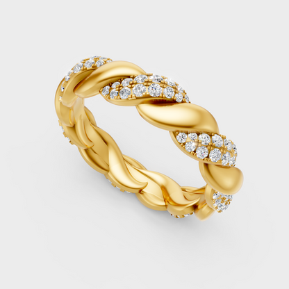 Classic 14K Yellow Gold Diamond Band Featuring Round Lab Diamond