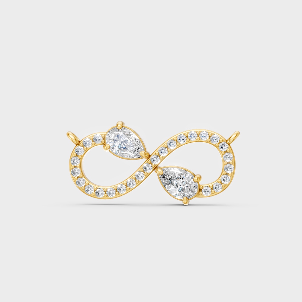 Classic 14K Yellow Gold Infinity Necklace Featuring A Pear Lab Diamond