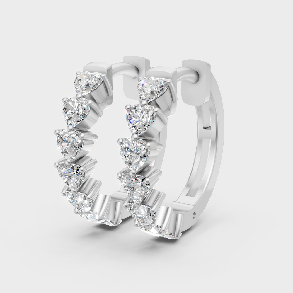 Premium 950 platinum hoop earrings heart-cut lab-grown diamonds