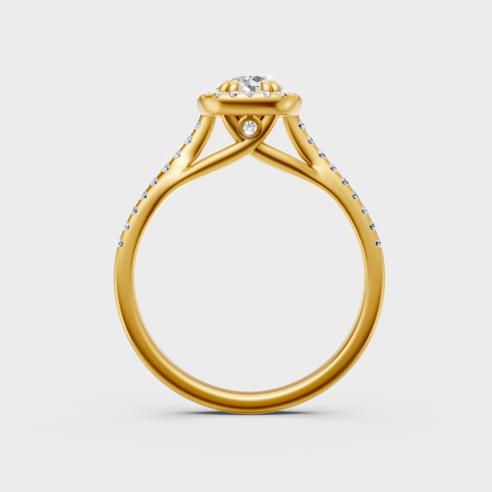 Sustainable Yellow Gold Halo Ring With  Igi Certified Round Lab Diamond