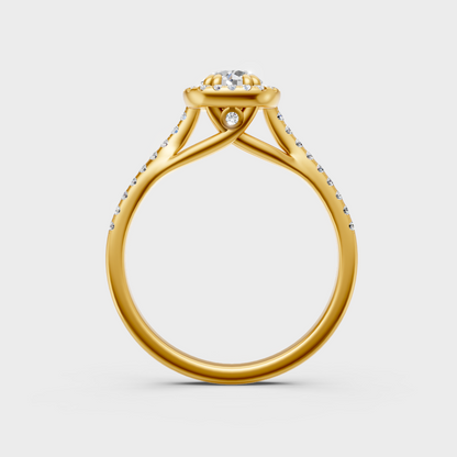 Sustainable Yellow Gold Halo Ring With  Igi Certified Round Lab Diamond
