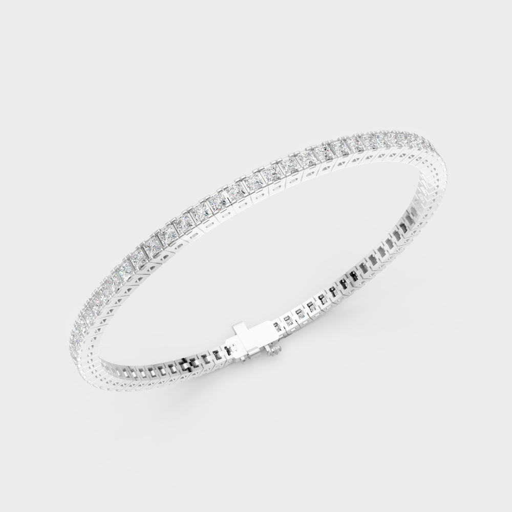 GLI Certified 4.56 Ct Lab-Grown Princess Cut Diamond Bracelet In White Gold