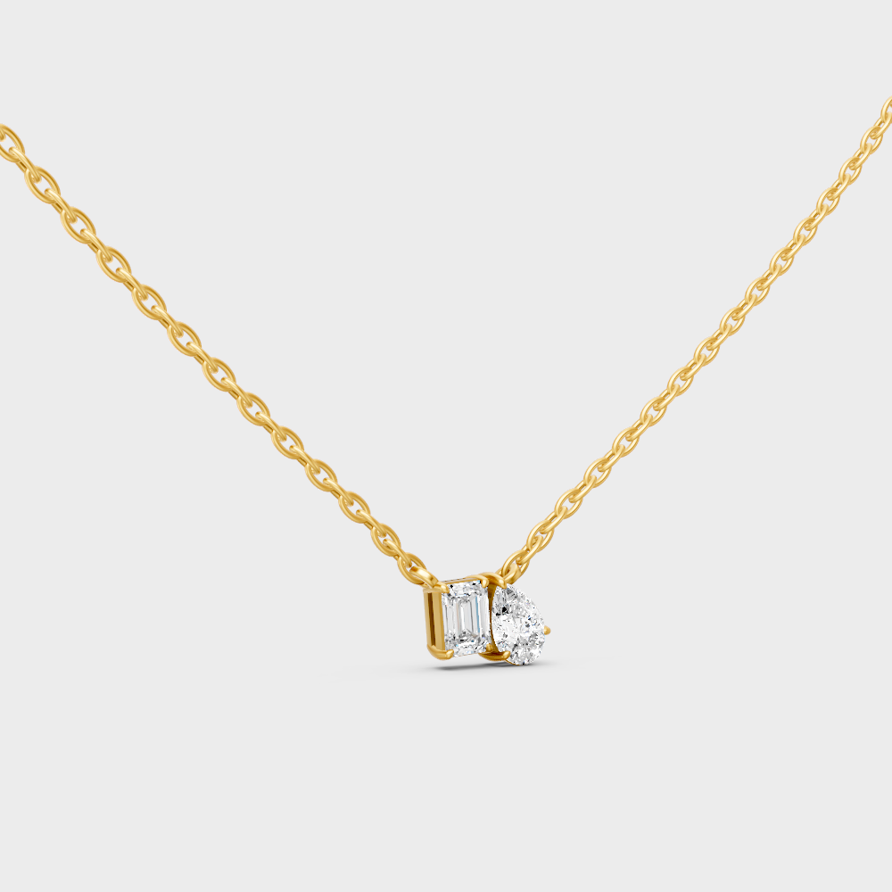 Emerald And Pear Cut Lab-Grown Diamond Pendant Yellow Gold
