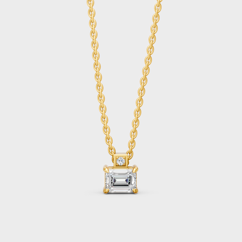 0.40 Ct Emerald & Round Cut Lab-Grown Diamond Halo Pendant With Chain In Yellow Gold