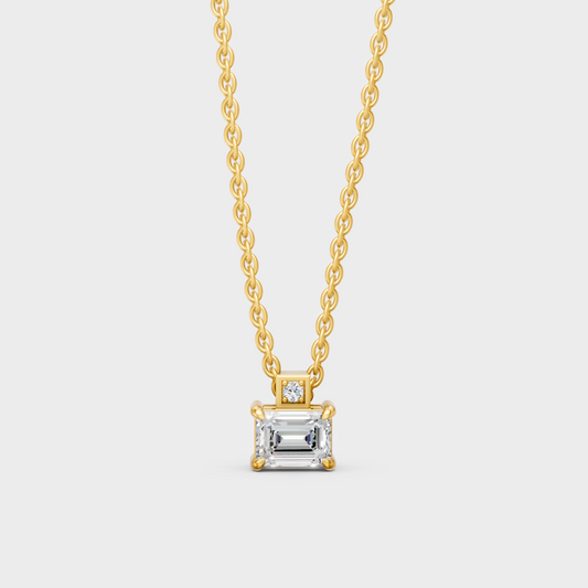0.40 Ct Emerald & Round Cut Lab-Grown Diamond Halo Pendant With Chain In Yellow Gold