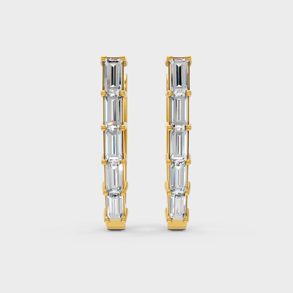 0.45 Ct Lab-Grown Baguette Diamond Hoop Earrings In Yellow Gold