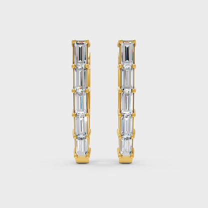 0.45 Ct Lab-Grown Baguette Diamond Hoop Earrings In Yellow Gold