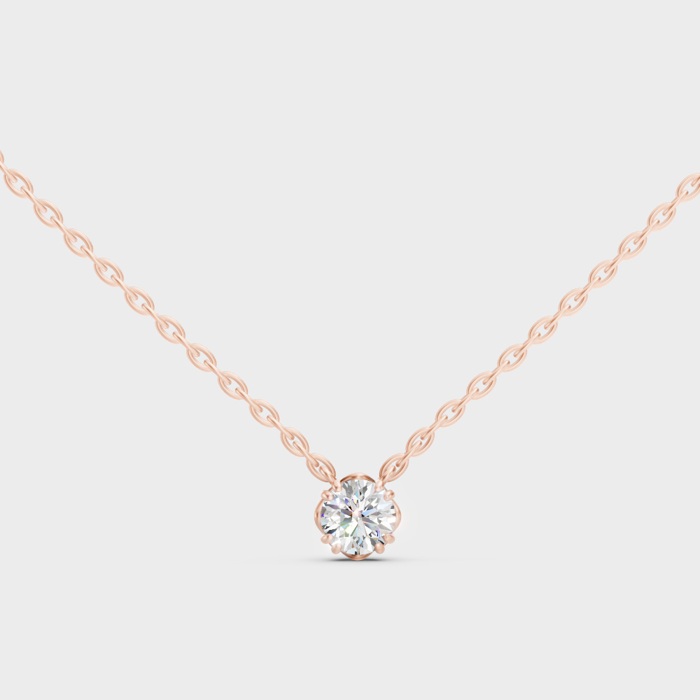 1 Ct Round Cut Lab-Grown Diamond Pendant With Chain Rose Gold