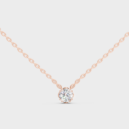 1 Ct Round Cut Lab-Grown Diamond Pendant With Chain Rose Gold