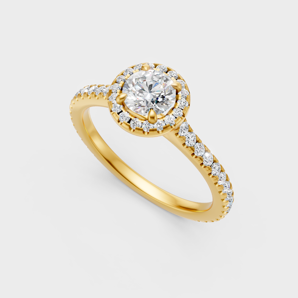 Classic 14K Yellow Gold Engagement Ring Featuring A Round Lab Diamond With Halo