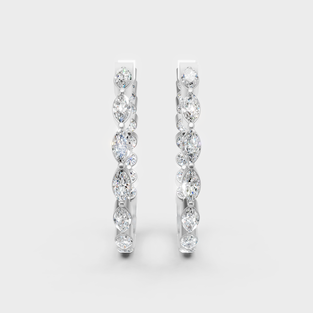18K white gold lab-grown diamond hoop earrings with a modern marquise sparkle