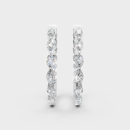18K white gold lab-grown diamond hoop earrings with a modern marquise sparkle
