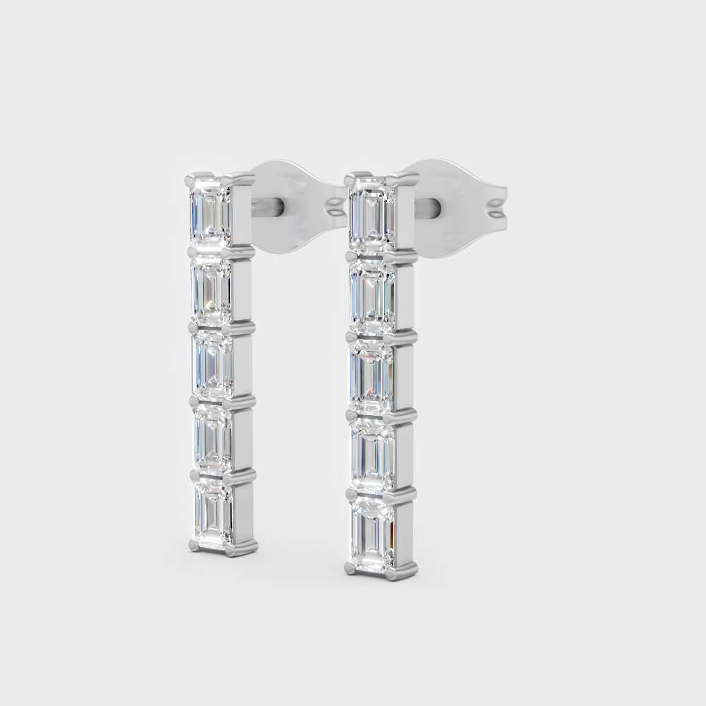0.70 Ct Total Lab Grown Baguette Diamond Stud Earrings White Gold Hallmarked