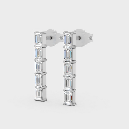 0.70 Ct Total Lab Grown Baguette Diamond Stud Earrings White Gold Hallmarked
