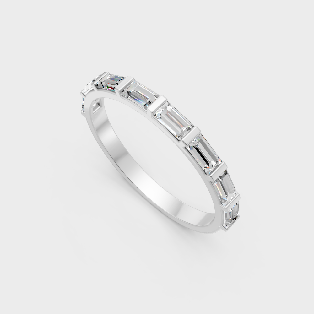 Sleek white gold diamond band featuring certified baguette-cut stones