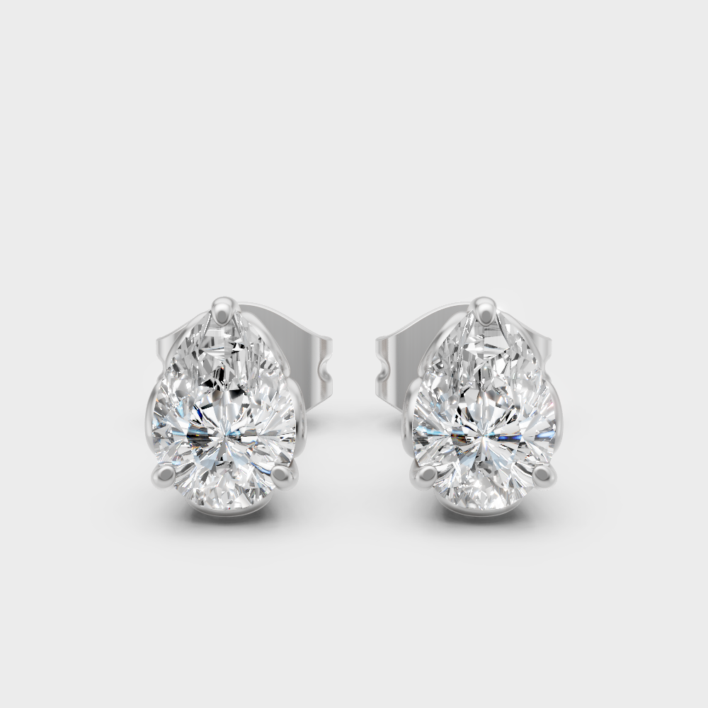0.50 Carat Each Lab-Grown Pear Cut Diamond Stud Earrings In White Gold