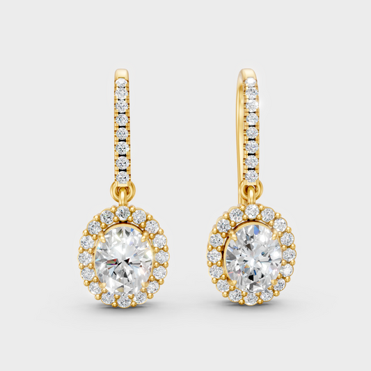 1.29 Ct Round And Oval Cut Lab-Grown Diamond Drop Earrings In Yellow Gold