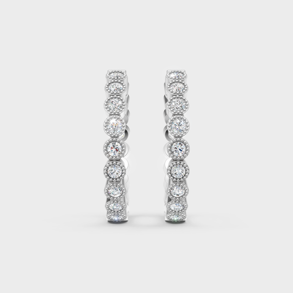 Luxury white gold lab diamond hoops featuring a uniform round-cut shine
