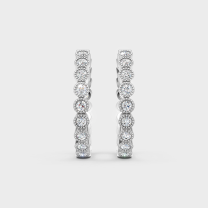 Luxury white gold lab diamond hoops featuring a uniform round-cut shine