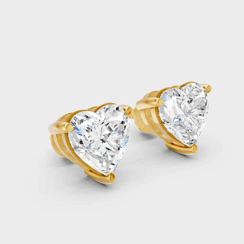Luxury 0.75 Ct Each Heart Diamond Earrings Yellow Gold