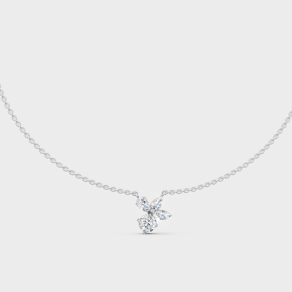 leek 18K White Gold Cluster Pendant Featuring Pear Marquise And Round Lab Diamonds