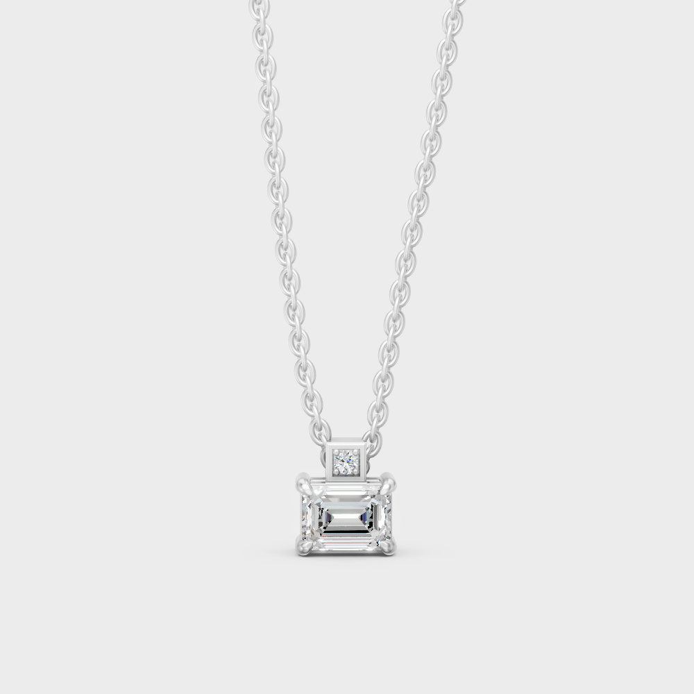 0.40 Ct Emerald & Round Cut Lab-Grown Diamond Halo Pendant With Chain In White Gold