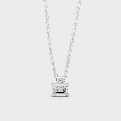0.40 Ct Emerald & Round Cut Lab-Grown Diamond Halo Pendant With Chain In White Gold
