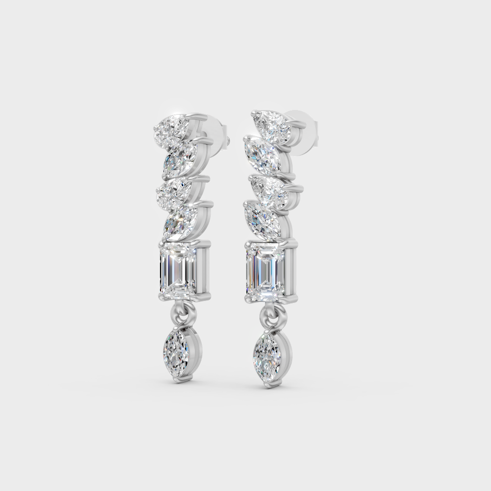 1.60 Ct Pear Marquise Emerald Cut Lab-Grown Diamond Drop Earrings In White Gold