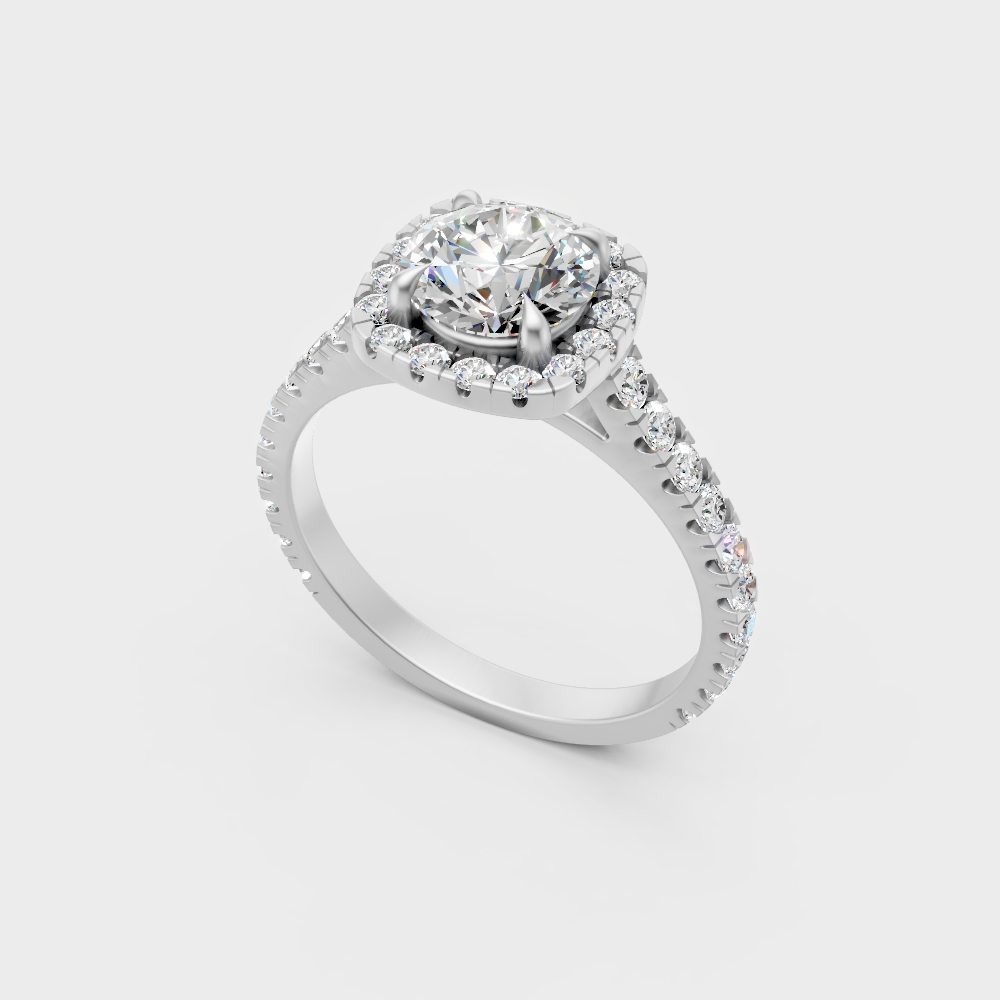 Sleek 18K White Gold Engagement Ring Featuring A 1.83Ct Round Diamond Halo