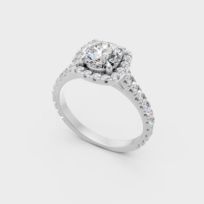 Sleek 18K White Gold Engagement Ring Featuring A 1.83Ct Round Diamond Halo