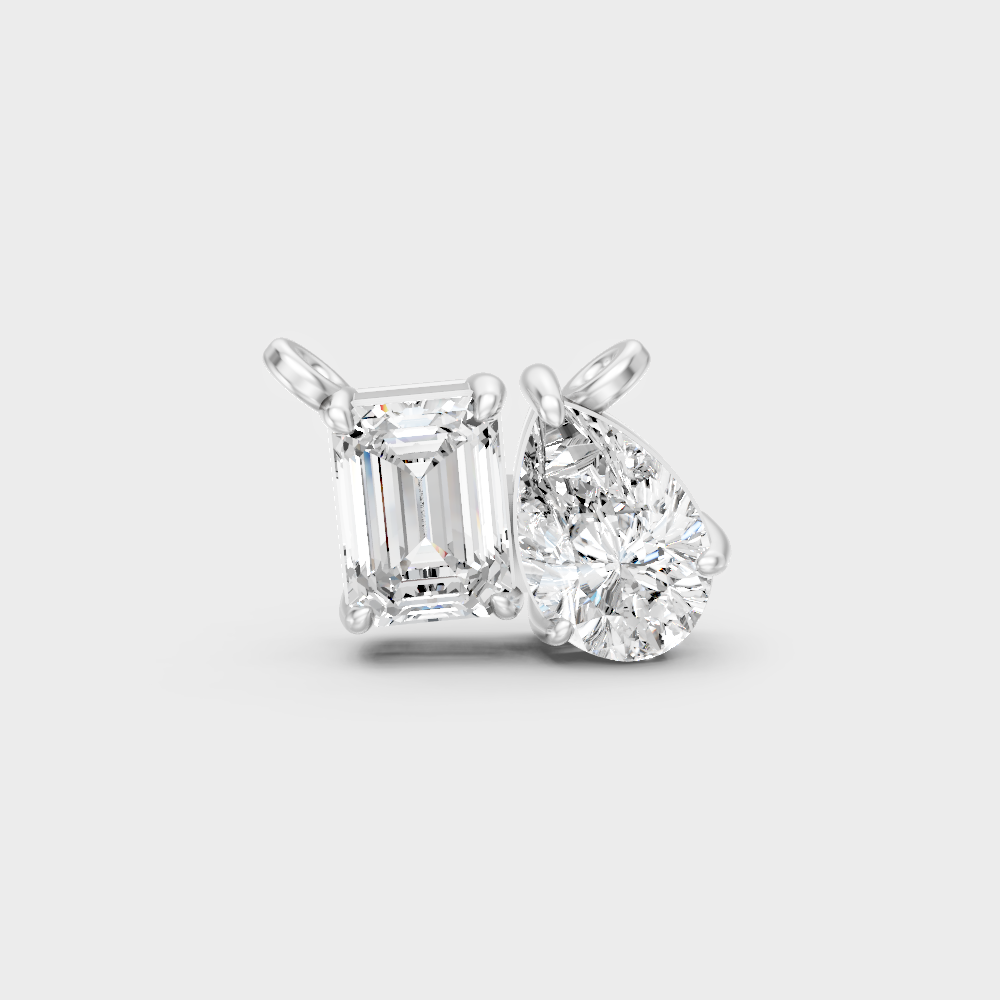 Sleek 18K White Gold Toi-Et-Moi Pendant Featuring Emerald And Pear Lab Diamonds