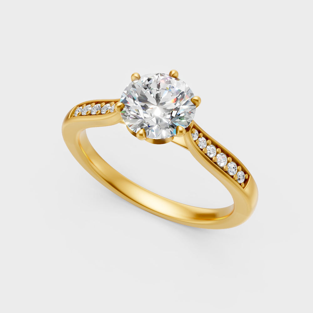 Classic 14K Yellow Gold Solitaire Ring Featuring A Round Lab Diamond