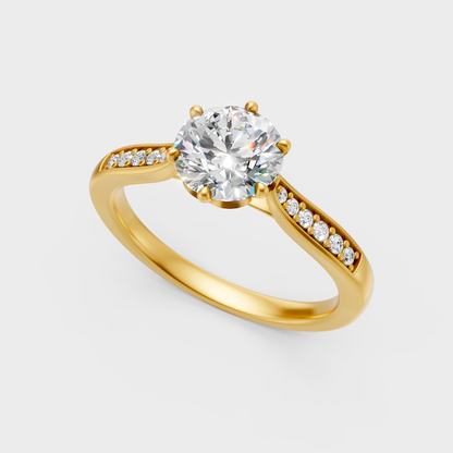 Classic 14K Yellow Gold Solitaire Ring Featuring A Round Lab Diamond